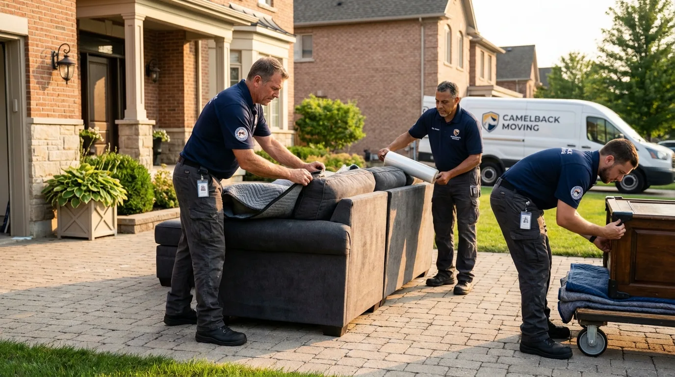 Large estate moving crew wrapping furniture in Rowley, MA